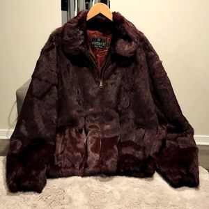 Men's Winter Fur Burgandy Rabbit Bomber Jacket Size 3XL (NEW)
